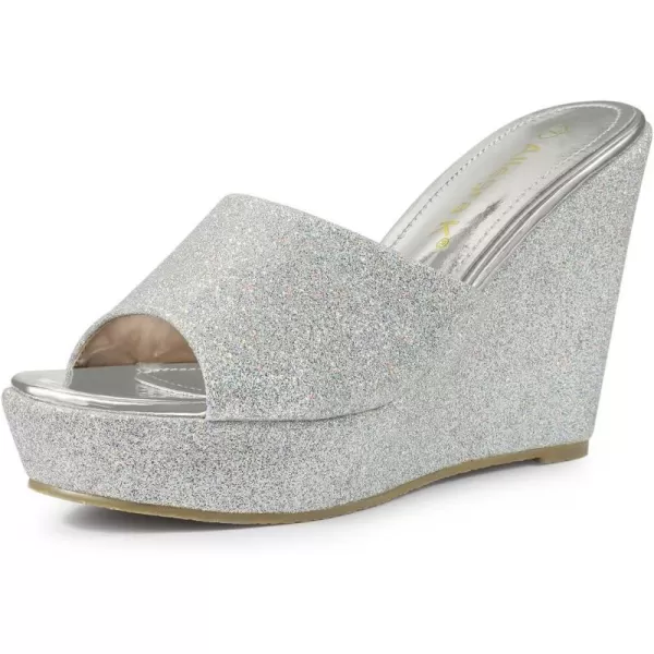 Allegra K Women's Glitter Platform Slip on Wedge Heels Sandals