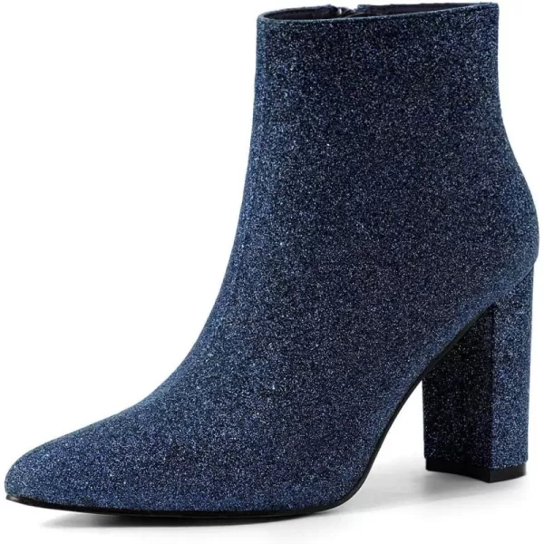 Allegra K Women's Glitter Pointed Toe Chunky Heel Ankle Boots