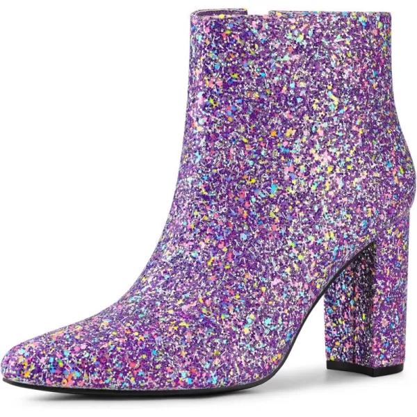 Allegra K Women's Glitter Pointed Toe Chunky Heel Ankle Boots