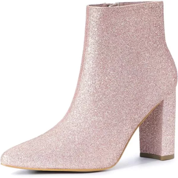 Allegra K Women's Glitter Pointed Toe Chunky Heel Ankle Boots