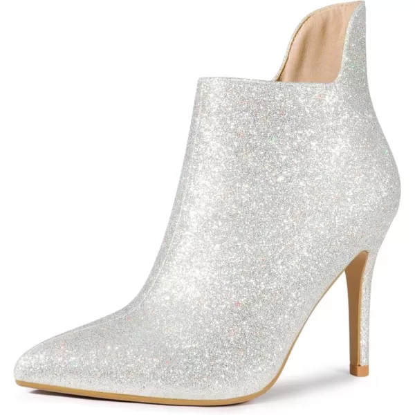 Allegra K Women's Glitter Pointed Toe Cutout Sparkly Stiletto Heels Ankle Boots