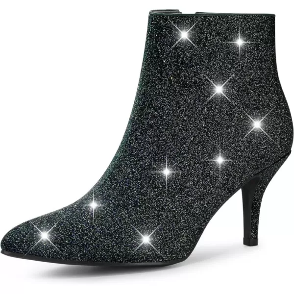 Allegra K Women's Glitter Pointed Toe Stiletto Heel Ankle Boots