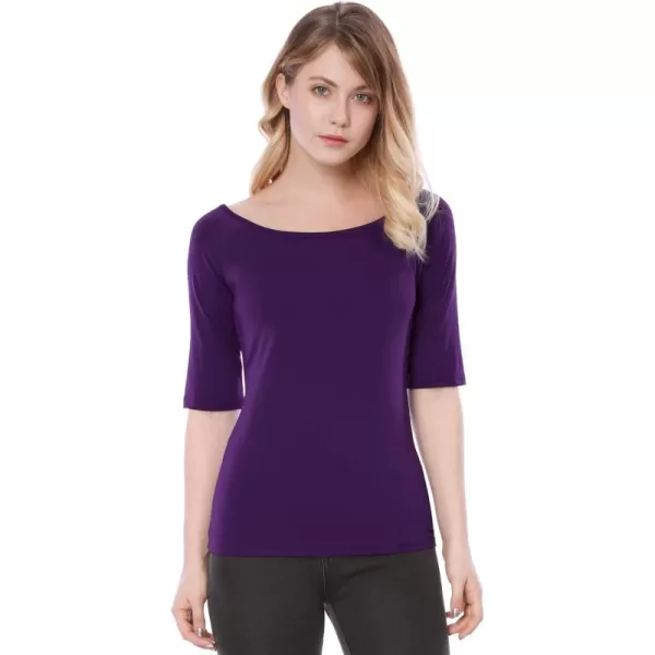 Allegra K Women's Half Sleeves Scoop Neck Fitted Layering Top Soft T-Shirt