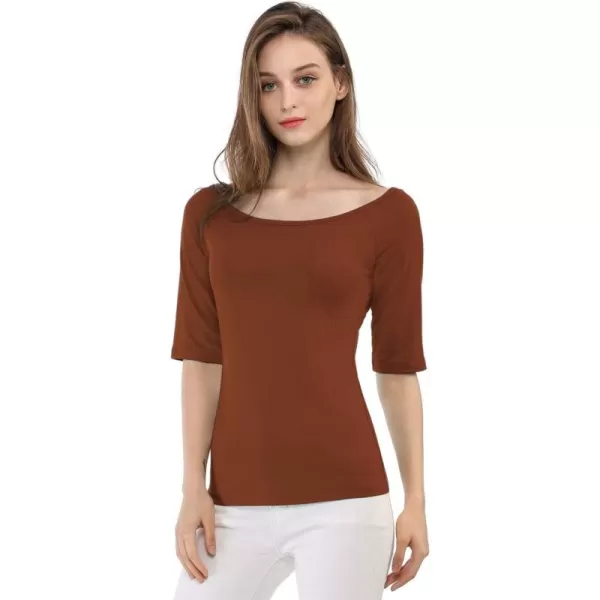 Allegra K Women's Half Sleeves Scoop Neck Fitted Layering Top Soft T-Shirt