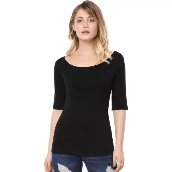 Allegra K Women's Half Sleeves Scoop Neck Fitted Layering Top Soft T-Shirt