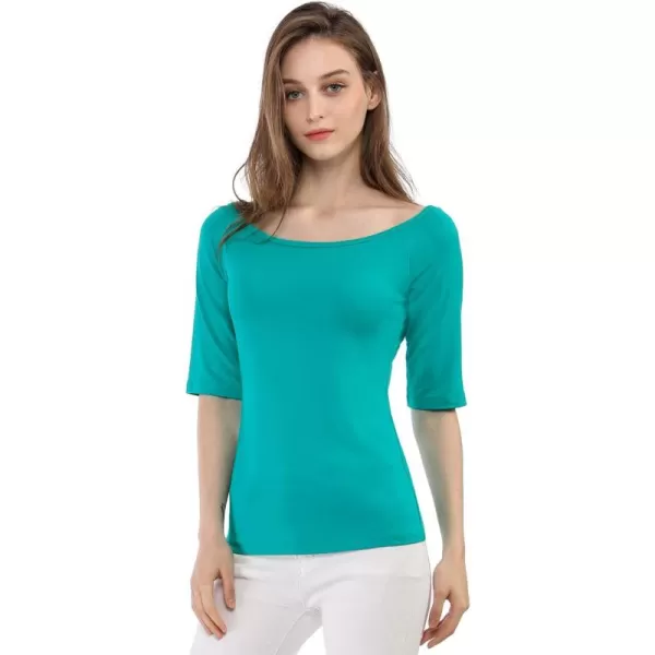 Allegra K Women's Half Sleeves Scoop Neck Fitted Layering Top Soft T-Shirt