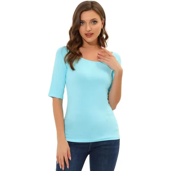 Allegra K Women's Half Sleeves Scoop Neck Fitted Layering Top Soft T-Shirt