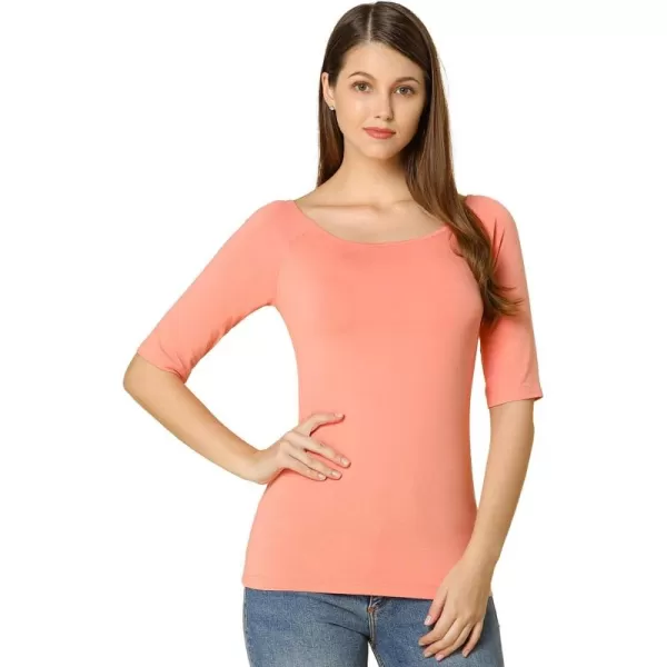 Allegra K Women's Half Sleeves Scoop Neck Fitted Layering Top Soft T-Shirt