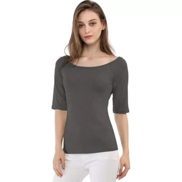 Allegra K Women's Half Sleeves Scoop Neck Fitted Layering Top Soft T-Shirt