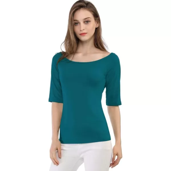 Allegra K Women's Half Sleeves Scoop Neck Fitted Layering Top Soft T-Shirt