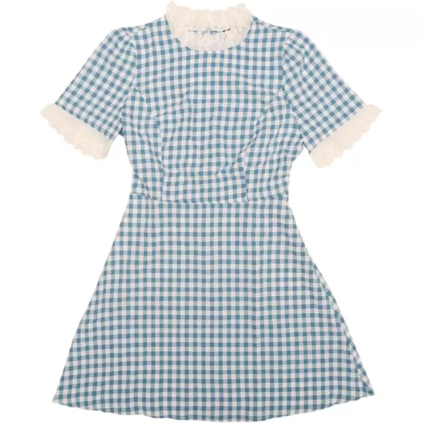 Allegra K Women's Halloween Dorothy Dress Costume Summer Ruffle Neck Lace Panel Short Sleeve Check Gingham Dress