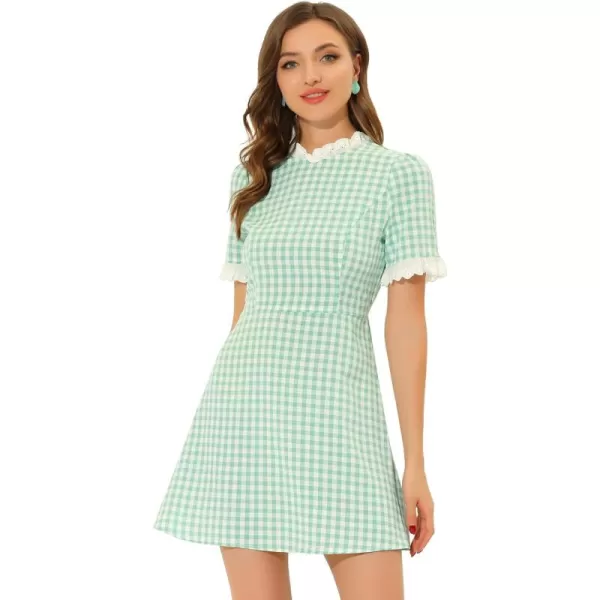 Allegra K Women's Halloween Dorothy Dress Costume Summer Ruffle Neck Lace Panel Short Sleeve Check Gingham Dress