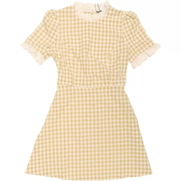 Allegra K Women's Halloween Dorothy Dress Costume Summer Ruffle Neck Lace Panel Short Sleeve Check Gingham Dress