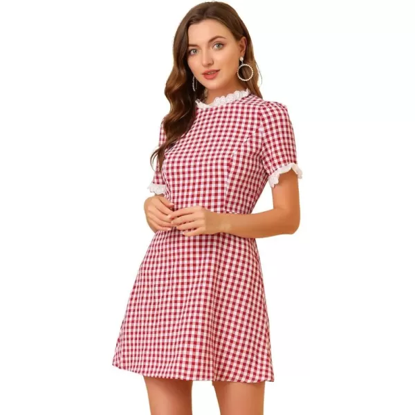 Allegra K Women's Halloween Dorothy Dress Costume Summer Ruffle Neck Lace Panel Short Sleeve Check Gingham Dress