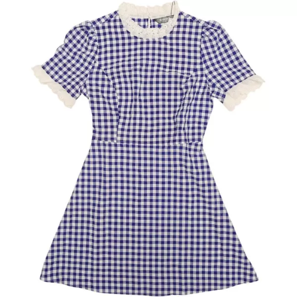 Allegra K Women's Halloween Dorothy Dress Costume Summer Ruffle Neck Lace Panel Short Sleeve Check Gingham Dress