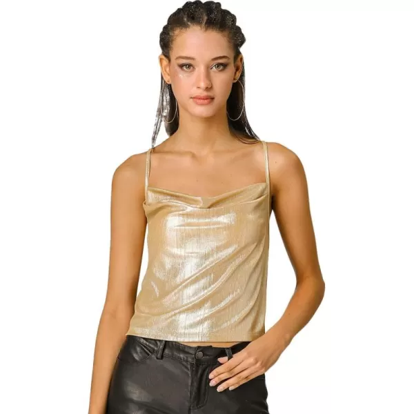 Allegra K Women's Halloween Metallic Glitter Spaghetti Strap Camisole Cowl Neck Sparkly Club Top