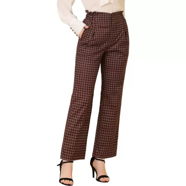 Allegra K Women's High Waist Casual Plaid Tartan Straight Leg Long Pants