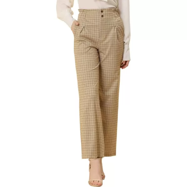 Allegra K Women's High Waist Casual Plaid Tartan Straight Leg Long Pants