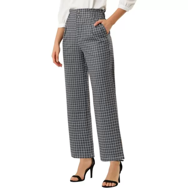 Allegra K Women's High Waist Casual Plaid Tartan Straight Leg Long Pants