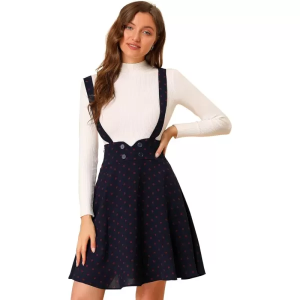 Allegra K Womens High Waist Flared Skater Pinafore Overalls Polka Dots Suspender Skirts