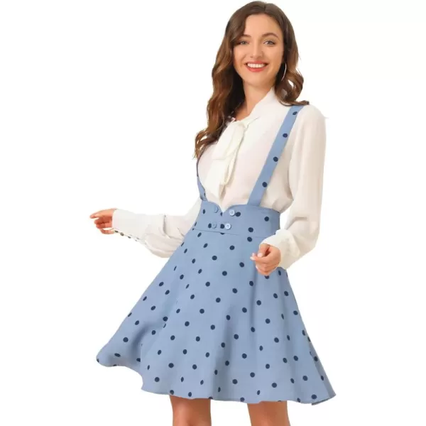 Allegra K Womens High Waist Flared Skater Pinafore Overalls Polka Dots Suspender Skirts