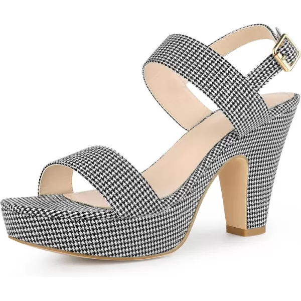 Allegra K Women's Houndstooth Plaid Print Platform Buckle Chunky High Heel Dressy Sandals