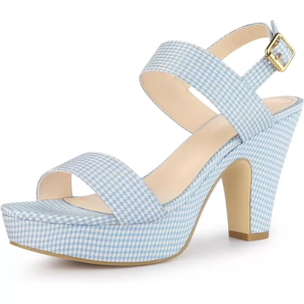 Allegra K Women's Houndstooth Plaid Print Platform Buckle Chunky High Heel Dressy Sandals