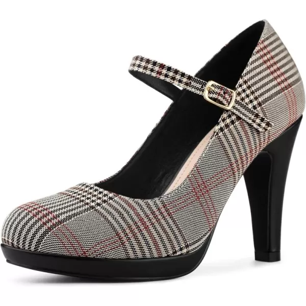 Allegra K Women's Houndstooth Platform Stiletto Heels Mary Janes Pumps