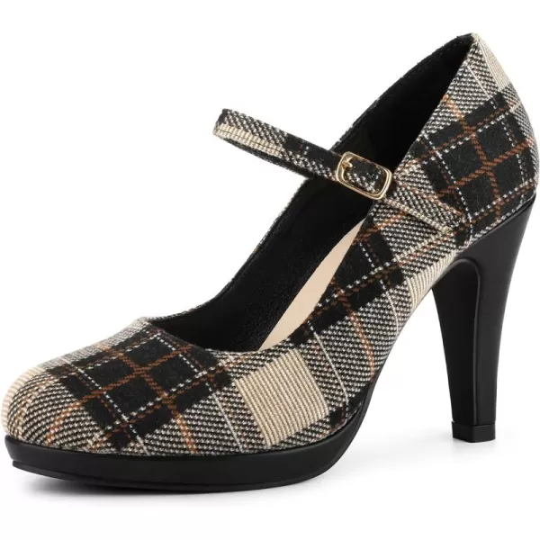 Allegra K Women's Houndstooth Platform Stiletto Heels Mary Janes Pumps