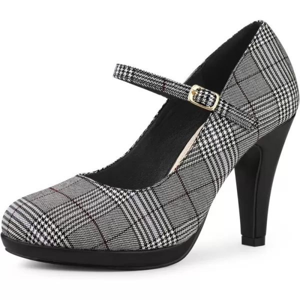 Allegra K Women's Houndstooth Platform Stiletto Heels Mary Janes Pumps