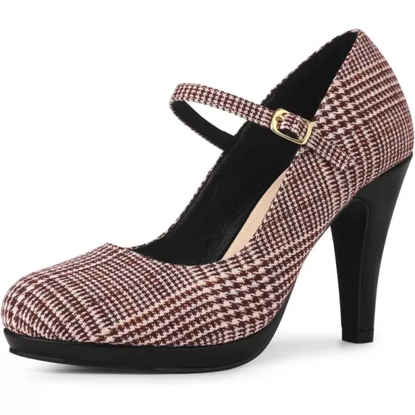 Allegra K Women's Houndstooth Platform Stiletto Heels Mary Janes Pumps