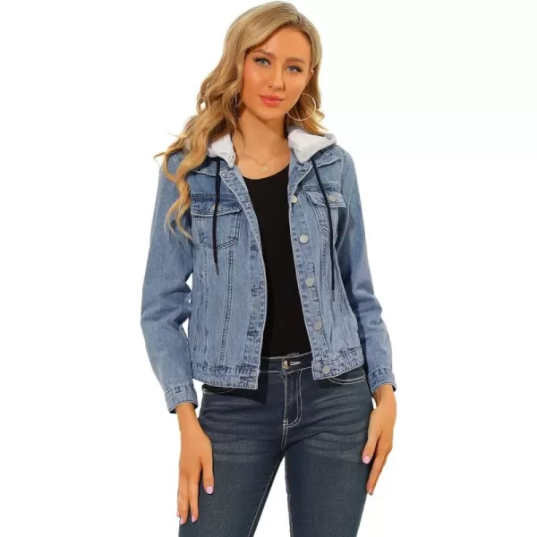 Allegra K Women's Jean Jacket Button Up Drawstring Detachable Hoodie Denim Jackets