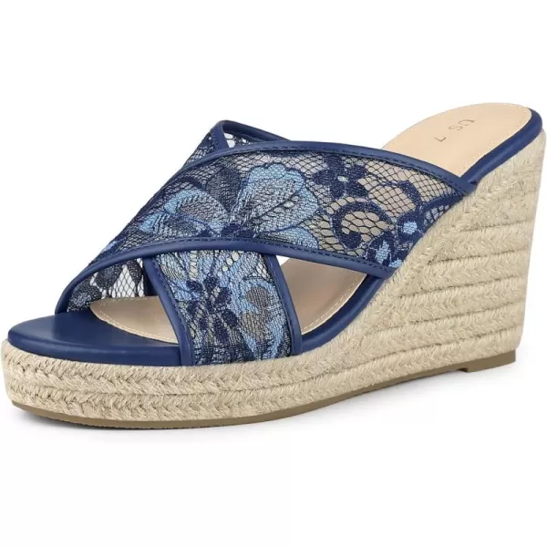 Allegra K Women's Lace Crisscross Strap Slide Wedges Wedge Espadrilles Sandals