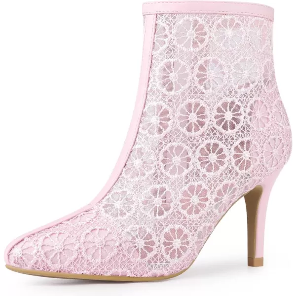 Allegra K Women's Lace Mesh Floral Embroidered Stiletto Heels Ankle Boots