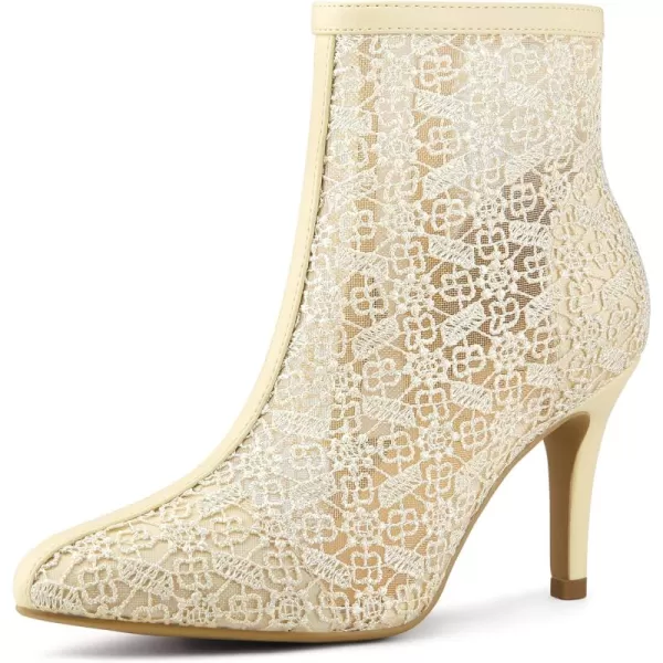 Allegra K Women's Lace Mesh Floral Embroidered Stiletto Heels Ankle Boots