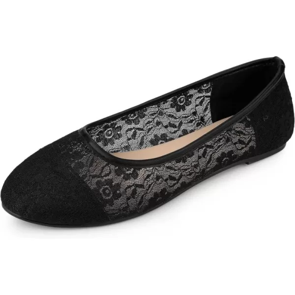 Allegra K Women's Lace Mesh Floral Round Toe Slip on Breathable Ballet Flats