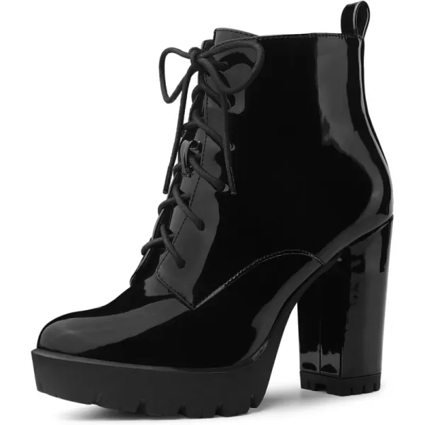 Allegra K Women's Lace Up Chunky Heels Platform Ankle Combat Boots