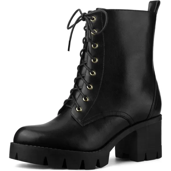 Allegra K Women's Lace-Up Platform Chunky Heels Combat Boots