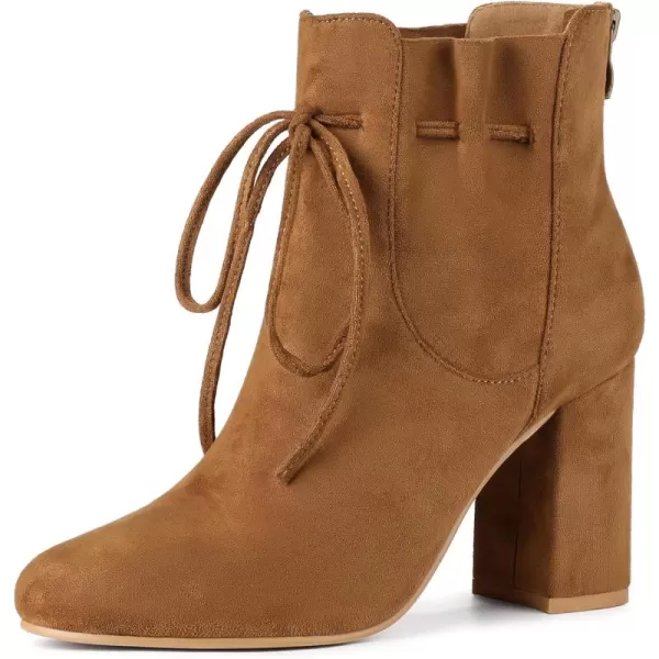 Allegra K Women's Lace Up Round Toe Drawstring Block Heel Ankle Boots