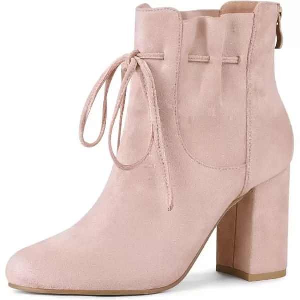 Allegra K Women's Lace Up Round Toe Drawstring Block Heel Ankle Boots