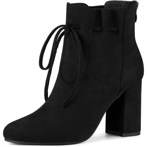 Allegra K Women's Lace Up Round Toe Drawstring Block Heel Ankle Boots