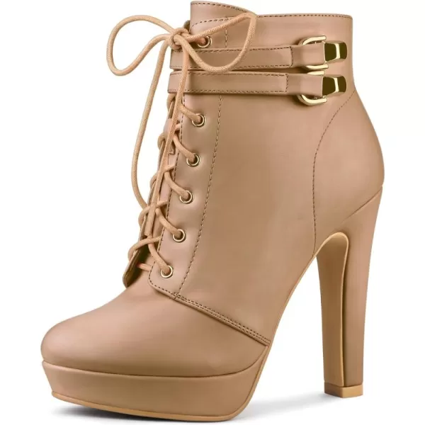 Allegra K Women's Lace Up Strap Platform Block Heels Ankle Boots