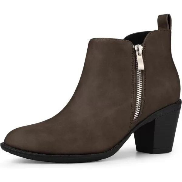 Allegra K Women's Low Chunky Heels Zipper Western Ankle Booties