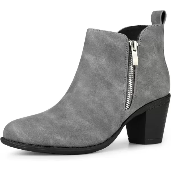 Allegra K Women's Low Chunky Heels Zipper Western Ankle Booties