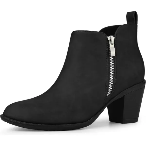 Allegra K Women's Low Chunky Heels Zipper Western Ankle Booties