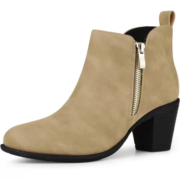 Allegra K Women's Low Chunky Heels Zipper Western Ankle Booties