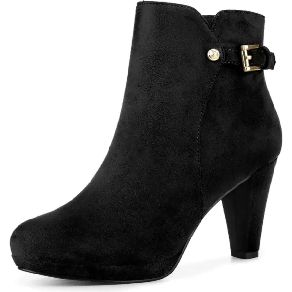 Allegra K Women's Low Platform Side Zip Buckle Chunky High Heel Ankle Booties