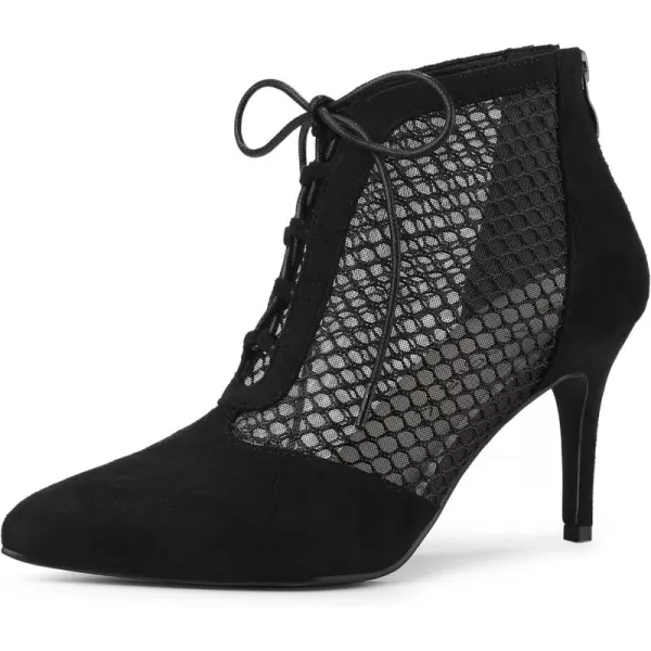 Allegra K Women's Mesh Lace Up Stiletto Heels Ankle Boots