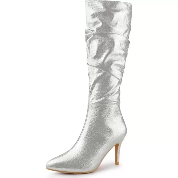 Allegra K Women's Metallic Pointed Toe Slouch Stiletto Heels Knee High Boots