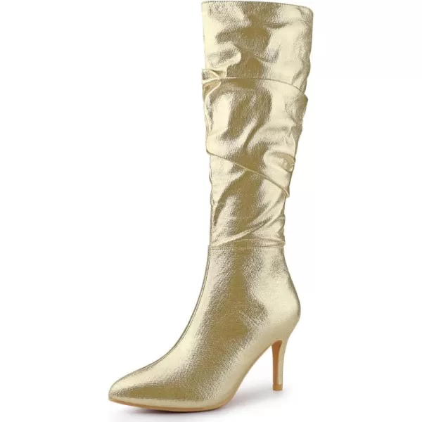 Allegra K Women's Metallic Pointed Toe Slouch Stiletto Heels Knee High Boots